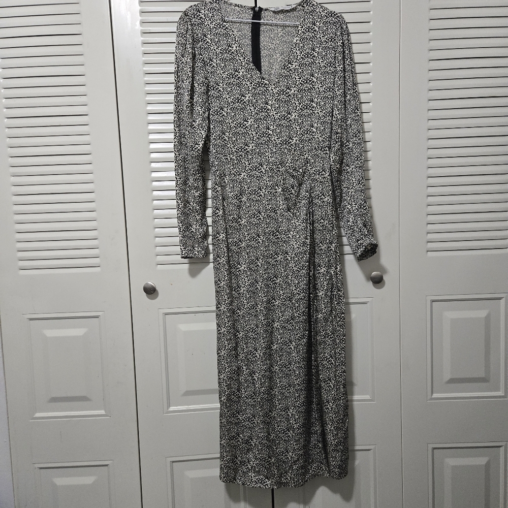 Zara Viscose Midi Dress White And Black Size S